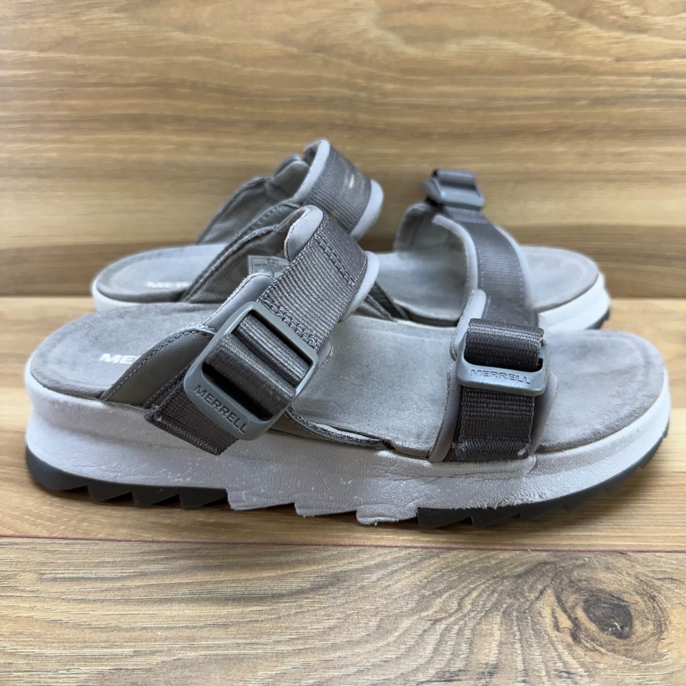 Merrell Alpine Cush Slide Sandals Womens 7 Gray Lug Sole Hiking Outdoor Platform